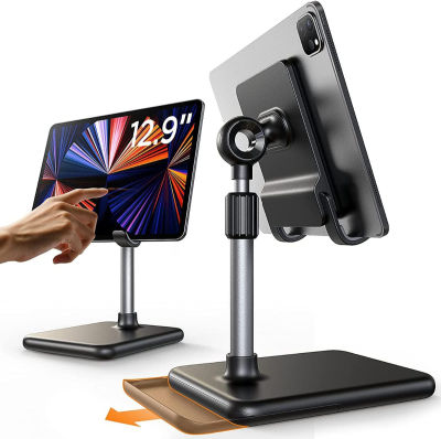 LISEN Tablet Stand Holder, [Never Tip Over] iPad Stand for Desk [Height &amp; Angle Adjustable] iPad Stands and Holders for Desk Compatible with All Tablets &amp; Smartphones (Black)