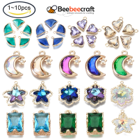 2-10 pc Glass Rhinestone Pendants with Light Gold Plated Brass Plain Edge Bezel Cups Faceted, Moon Mixed Color 19x14x4mm, Hole: 1.8mm