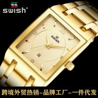 Curiosity Rectangular Mens Steel Band Simple Calendar Quartz Watch Waterproof Watch 【QYUE】