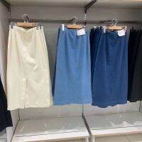 Japanese official Japanese original spring Uniqlo womens denim elastic slit mid-length skirt 456036