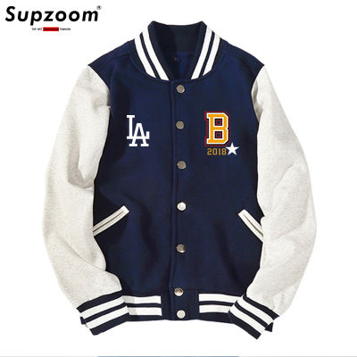 Supzoom เสื้อโค้ทคาร์ดิแกนแขนยาวแบบกระดุมแถวเดียวเสื้อคอตตอน Jaket Baseball โลโก้ Fesyen