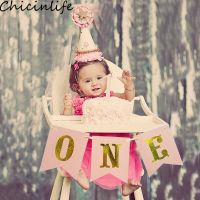 Chicinlife 1Set Pink Number ONE High Chair Banner Birthday Party Baby Shower Girl 1st Birthday Bunting Garlands Decor Supplies Banners Streamers Confe