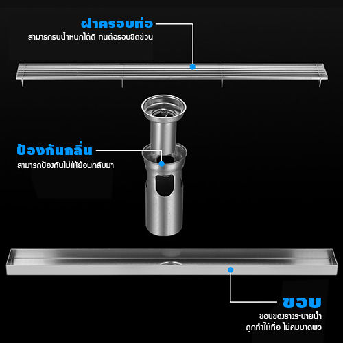 รางระบายน้ำ-ท่อตรงกลาง-ตะแกรงระบาย-น้ำสแตนเลส304-ฝาครอบเส้นตรงสแตนเลสหนาแข็งแรง-รุ่น-c1l103-c1l108
