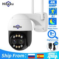 Hiseeu เลนส์คู่8MP 4K Wifi PTZ กล้อง IP 8X ซูม HD กลางแจ้งสีเต็มรูปแบบการมองเห็นได้ในเวลากลางคืนกล้องตรวจตราวิดีโอตรวจจับมนุษย์