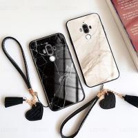 เคส LZDTUD สำหรับ Huawei Mate 8 9 10 20 Pro Lite 20x ดีไซน์ใหม่โทรศัพท์กระจกเคสลายหินอ่อน + สายรัดข้อมือ