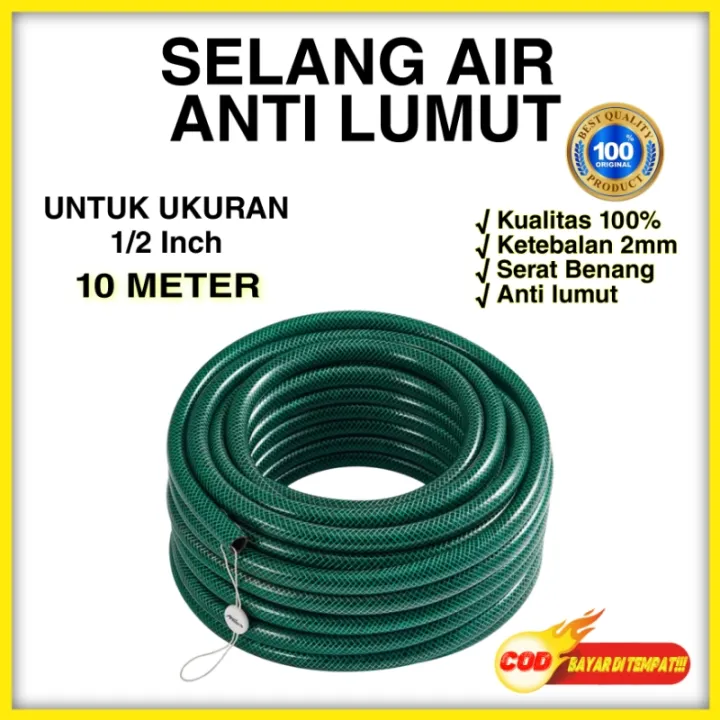 Selang Air 1/2 Inch 10 Meter Serat Benang Hijau Anti Lumut / Selang Air ...