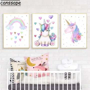  Unicorn Wall Decals, Pink Unicorn with Star Colorful Clouds Wall  Sticker for Girls Bedroom, Unicorn Rainbow Decor for Baby Room Nursery  Birthday Decoration, Girl's Room Decor, Gift for Baby Showers 
