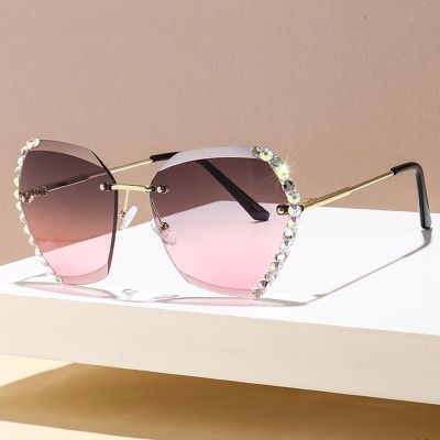 New Fashion Polygon Rimless Sunglasses Woman Luxury Brand Sun Glasses Female Diamond Metal Frameless Gradient Oculos De Sol