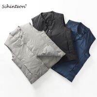 Schinteon เสื้อกั๊กลงเป็ดสีขาวสำหรับผู้ชาย,แจ็คเก็ตฤดูใบไม้ร่วงฤดูหนาวแขนกุดผ้าซับในอบอุ่นเรียบง่ายไม่มีปก2023