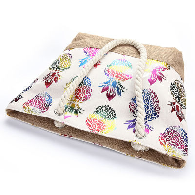 Hot Women S Canvas Handbag Large Capacity Shopping Bag Pineapple Print Shoulder Bag Fashion Female Beach Bag Tote Bag Summer
