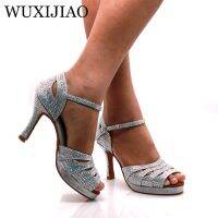 WUXIJIAO Jazz Shoes Latin Dance Shoes Women Latin Salsa Girls Casual Shoes Silver Rhinestone Shoes