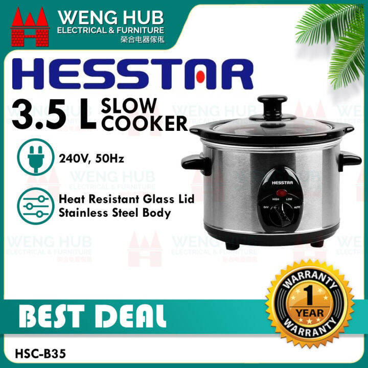 Hesstar 3.5L Electric Glass Lid Slow Cooker HSCB35 Lazada