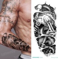 Black Stylish 3D New Mans Half Sleeve Arm Temporary Totem Tattoo Stickers Mechanical Body Art Tatoos for Boys Mens Armband