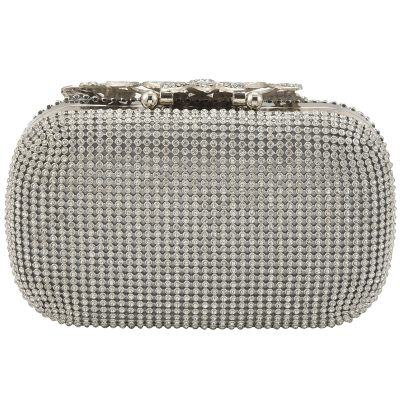 Pink MemoryUnique Clasp Silver Diamante Crystal Diamond Evening bag Clutch Purse Party Bridal Prom