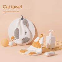 【TIMIN Home Tools】 ผ้าเช็ดมือแมวน่ารัก Coral Velvet Square Home Kitchen Bathroom Children 39; S Cartoon Absorbent Cloth