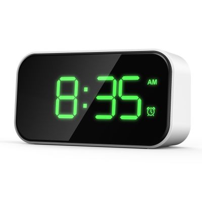 Digital Alarm Clock Bedside Clock for Bedrooms with 6 Levels of Brightness Snooze (White Appearance + Green Font)