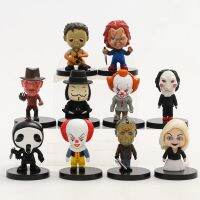 Pennywise Chucky Jason Freddy Billy Face รูปวีตุ๊กตาของเล่นฟิกเกอร์ขนาดเล็กเนื้อ PVC 10ชิ้น/เซ็ต