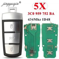 Jingyuqin 5ชิ้น3C095975รถรีโมท2BA ที่ห้อยกุญแจ434Mhz ชิป ID48สำหรับ Volkswagen Fit VW Passat B6 3C B7 Magotan CC 3ปุ่ม