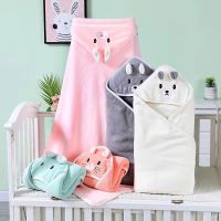 【CC】 Baby Newborn with Hood Cartoon Coral Fleece Infant Blanket Bathrobe Babys