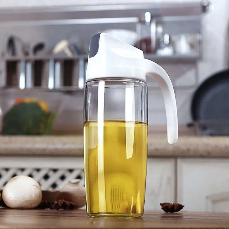 Olive Oil Dispenser Bottle Leakproof Glass Oil Container With Non-Slip  Handle Automatic Cap And Stopper Oil Dispenser Bottle For Kitchen 630ML