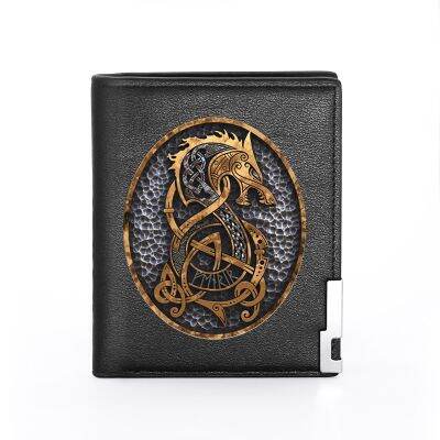 ZZOOI High Quality Vintage Viking Dragon Cover Men Women Leather Wallet Billfold Slim Credit Card/ID Holders Inserts Short Purses