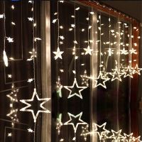 【LZ】❂﹍❉  Luzes de fadas led estrela cortina corda led guirlanda decoração natal casamento luz 3m iluminação do feriado ao ar livre ac110v ou 220v