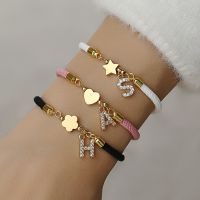 Trendy Pave Cubic A-Z Initial Letter Women Bracelet Star Heart Flower Adjustable Rope Bracelet For Women Jewelry Gift Wireless Earbuds Accessories