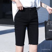 COD jfdss 2021New Pants Womens Summer Denim Five-Point Straight Long Shorts High Waist Slimming Elastic plus Size Black Cycling Pants