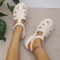 【ready stock】Matsu Thick Sole Roman Sandals Womens Round Toe Thick Heel Hollow Out Sandals