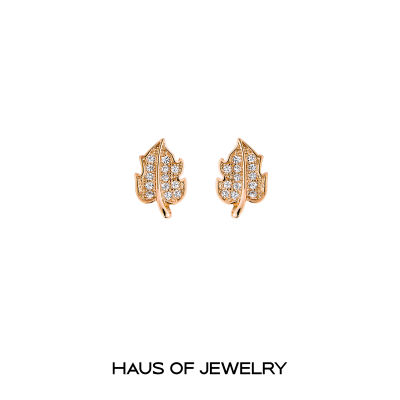 Haus of Jewelry - BLISSFUL LEAF EARRINGS ต่างหูเงินแท้ ประดับเพชรคิวบิกเซอร์โคเนีย (Cubic Zirconia)