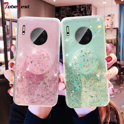 「Enjoy electronic」 Bling Glitter Silver Foil Phone holder Case For Huawei Mate 40 30 20 10 Lite Pro Plus 9 Transparent Soft Silicone Stand Cover