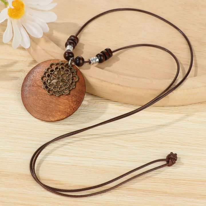 hot-retro-ethnic-sweater-chain-round-wooden-long-sweater-necklace-vintage-clock-pendant-jewelry-neck-accessories-gifts-collar-adhesives-tape