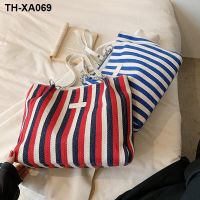 large capacity stripe shoulder bag female students receive 2023 new tide joker commuter tote bags