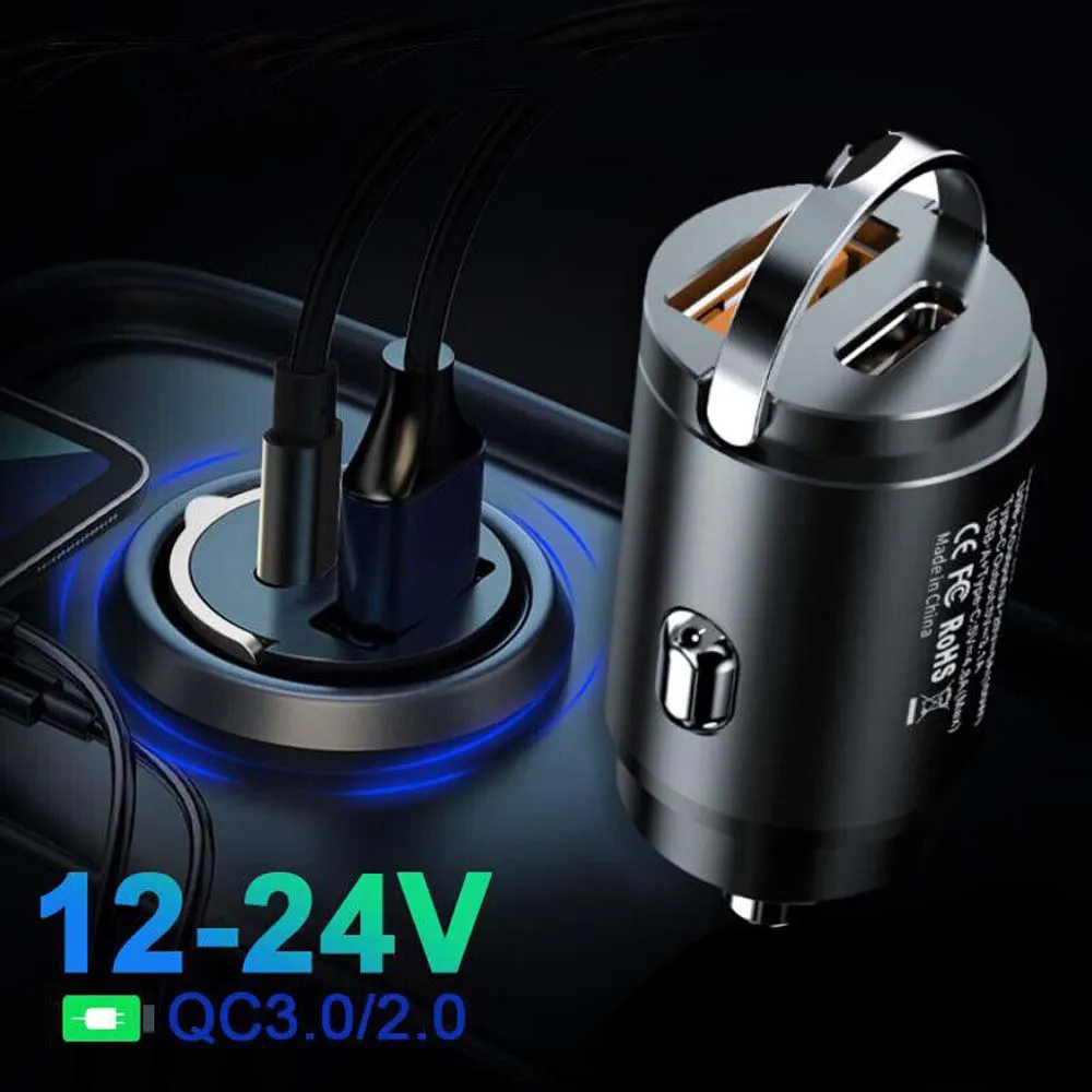 Mini Car Charger 115W PD+USB QC  Super Fast Charging Double Port Max   Mini Auto Charger for Huawei Xiaomi Honor Samsung iPhone Android  Phones 