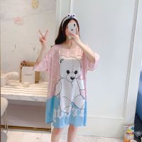 --SY23726℗☈ round neck ghtdress womens ice silk cartoon dital ptg an versn large size th sectn puover live net red home clot