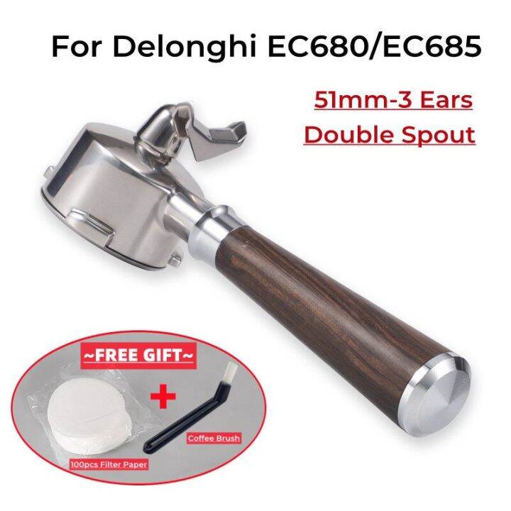 51Mm Portafiter Bottom Double Spout Filter For Delonghi EC680 De Longhi