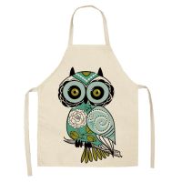 1Pcs Cartoon Owl Printed Kitchen Apron for Woman Sleeveless Cotton Linen Aprons For Cooking Home Cleaning Tools 55*68cm Aprons