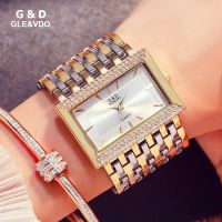 G D Brand Women Watches Fashion Rectangle Case Quartz Clock Luxury Crystal Golden Bracelet Wristwatch Ladies Watch