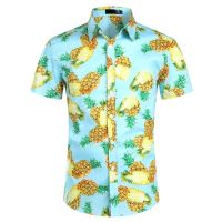 Summer Luxury Mens Shirt Pineapple Lapel Short-sleeved Print Hawaiian Shirts Loose Casual Fashion Oversized Tops Mens Clothing