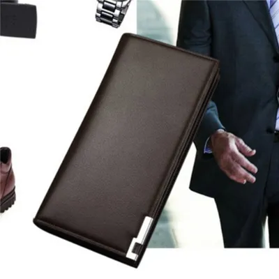 Wallet Long Bussiness Card Holder Hasp Wallet Aluminum Metal Credit PU Leather Purse Checkbook Mini Card Wallet For Man