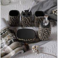 【jw】♞  Cerâmica leopard-print banheiro cinco peças produtos de higiene pessoal banho bucal copo escova dentes conjunto luz luxo