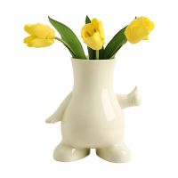 MUJI High-end ins wind cream ceramic small vase decoration living room dining table tulip artificial flower dried flower arrangement home decoration