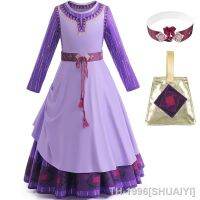 SHUAIYI Vestido de Princesa roxo das meninas Filme Halloween Role Playing Costume Mangas compridas infantis Cintura embrulhado Doce vestido estampado