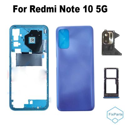 ปลอกหุ้มสำหรับ Xiaomi Redmi Note 10 5G ฝาหลังปิดโทรศัพท์หลังเคสด้านหลังกรอบกลางพร้อมปุ่มปรับระดับเสียงเลนส์กระจกกล้องถ่ายรูปถาดใส่ซิม