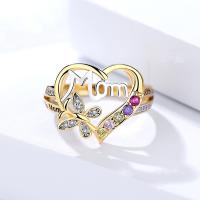 New Fashion Love Heart Rhinestone Butterfly Ring Fashion Temperament Mother 39;s Day Letter Mom Color Zircon Ring Jewelry Gift