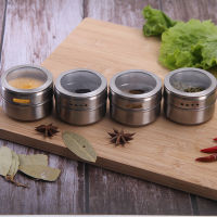 【cw】Magnetic Spice Jars Bottle Rack Stainless Steel Seasoning Pot Holder Condiment Tank Outdoor Barbecue Supplies Containers Set ！