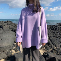 Blue Turtleneck Collar Sweater Spring Autumn New Pattern Long Sleeve Solid Knitting Pulloveres Overszie Casual Women Black