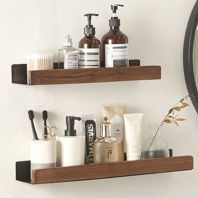 【CC】 Shelf Organizer Shower Storage Rack Wood Shelves Wall Mounted Toilet Shampoo Holder