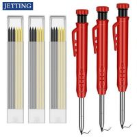 Solid Carpenter Pencil Set With 6 Refill Set Leads Built-in Sharpener Deep Hole Mechanical Marker Marking Pen Tool Marker Sets