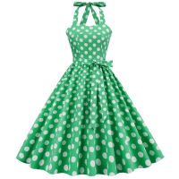 SISHION 50S Hepburn R สีเหลือง Polka Dots Vintage Pin Up Dress VD2829ผู้หญิงเซ็กซี่ Halter Swing A Line ฤดูร้อน Dresses